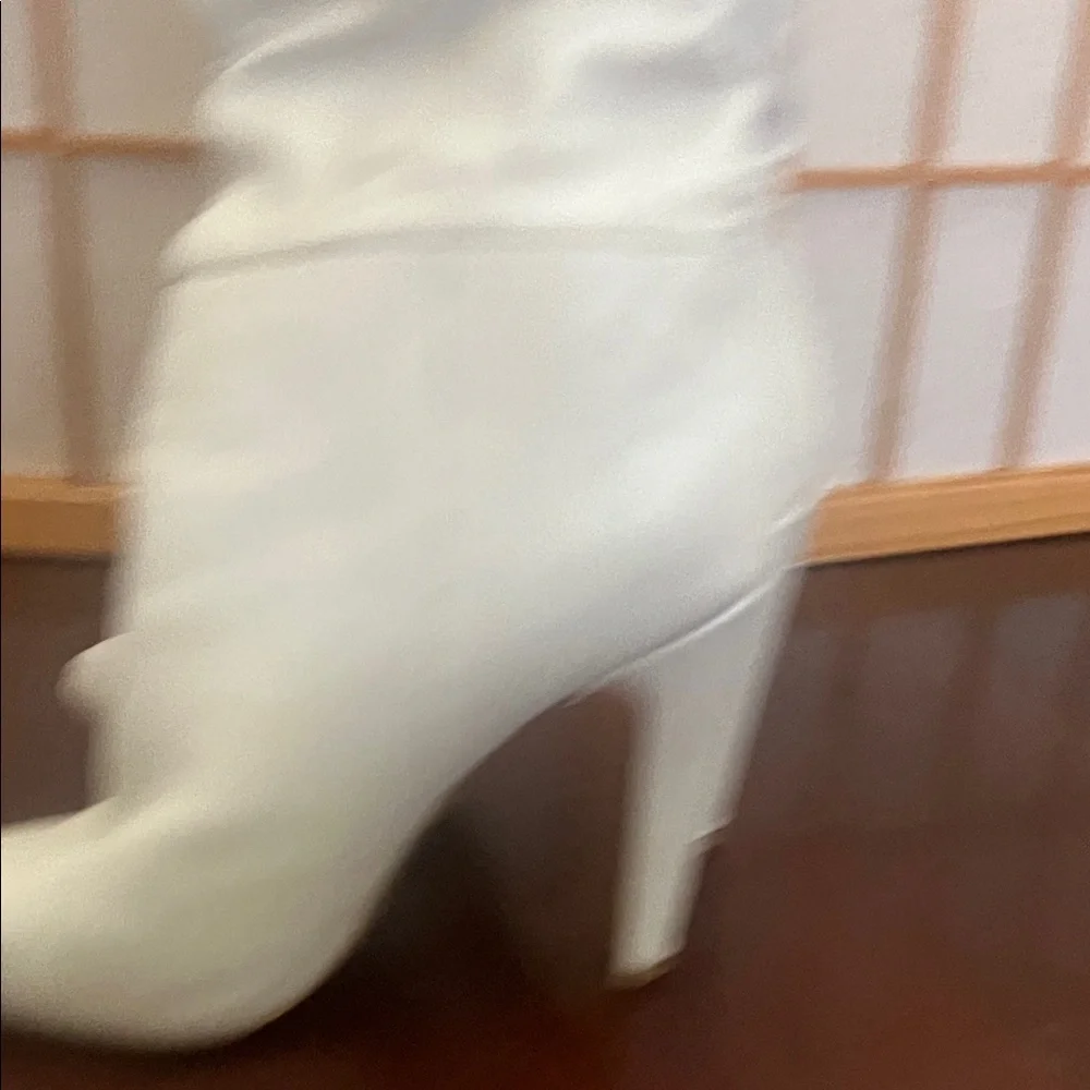 White Leather At-the-Knee Stiletto Boots